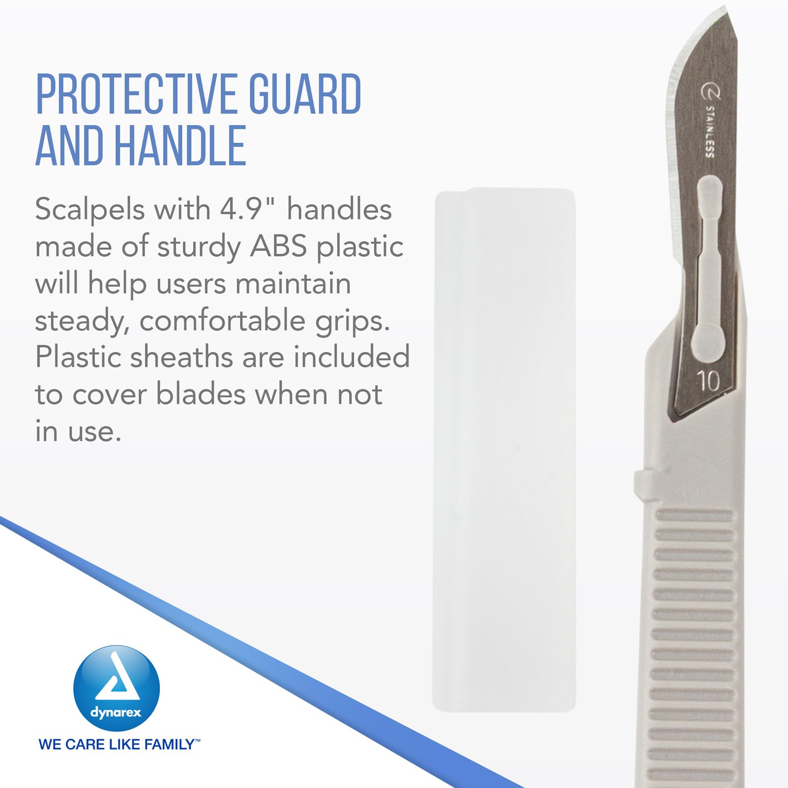 Dynarex Medi-Cut Disposable Scalpel Blades - Sterile Knives With Plastic Guard - 4.9-inch Plastic Handle, Stainless Steel Blade - Size 10 (Pack of 2) — Amazon image 3