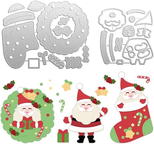 BENECREAT 2 plantillas de troqueles de corte de Navidad, coronas de Papá Noel, calcetines de acero al carbono para hacer tarjetas, decoración en