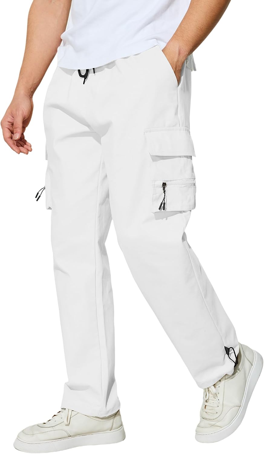 Men's Cargo Pants with Pockets Cotton Outdoor Elastic Waist Hiking Pants Casual Baggy Jogger Sweatpants