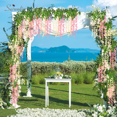 Serwalin Wisteria Hanging Flowers 12 Pack Artificial Flowers 3.75 Feet Fake Wisteria Garland Realistic Silk Wisteria Vine For Wedding Party Garden Wall Decoration, Pink And Champagne #TOP1