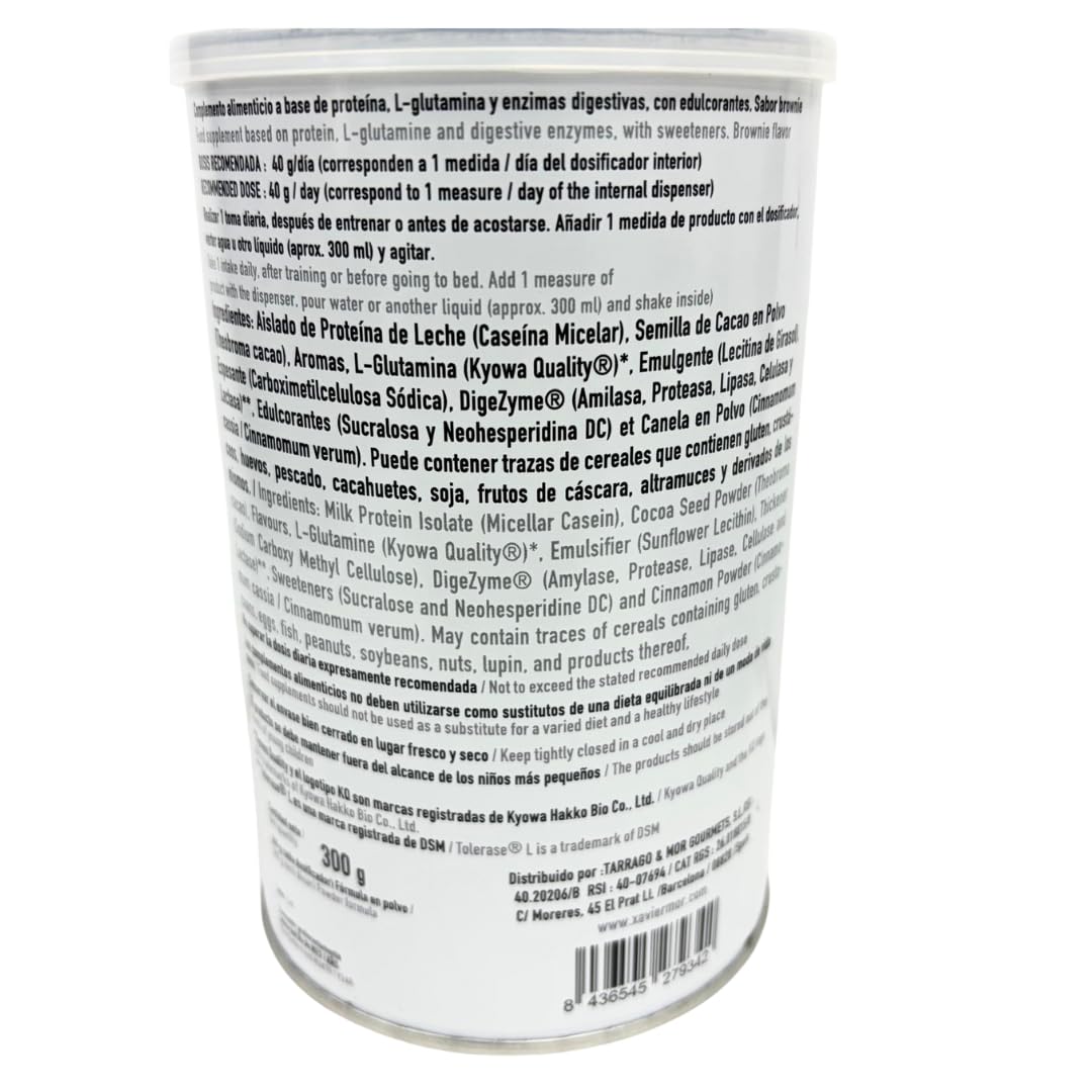 Proteína Aislada Isolate Whey 90% Sabor Brownie, 300g, con Caseína Micelar, L-Glutamina Kyowa y DigeZyme, para Recuperación Muscular