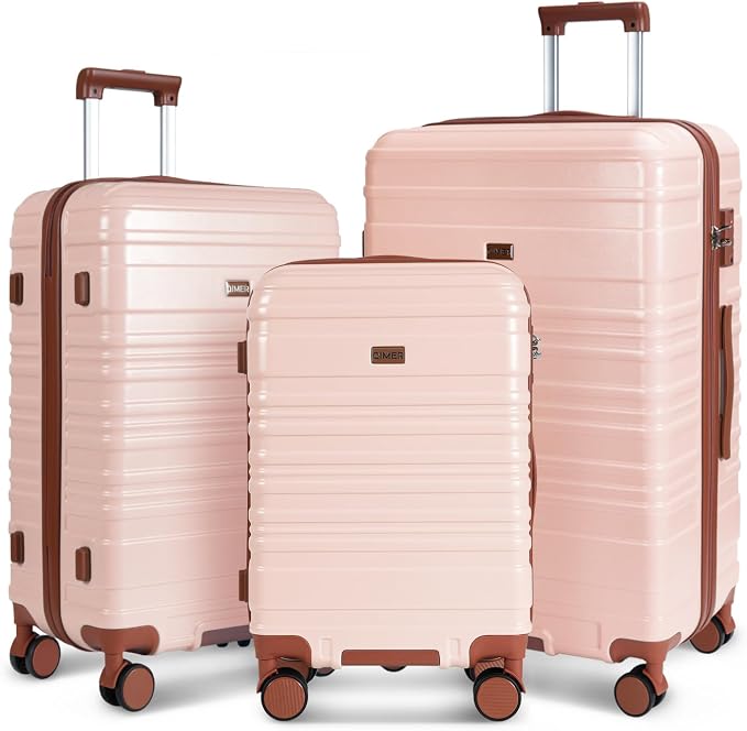 Luggage Sets 3 Piece, 100% PC Hardside Luggage with Spinner Wheel TSA LOCK Lightweight Quiet Suitable for Men and Women, Family Travel Pink 20/24/28
