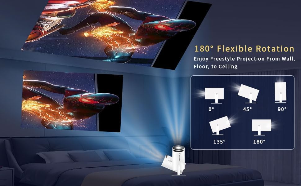 Miniatura 5 de Mini proyector portátil, 4K 1080P Full HD, Android 11, 5G WiFi6, BT5.0, corrección horizontal automática, rotación de 180, blanco