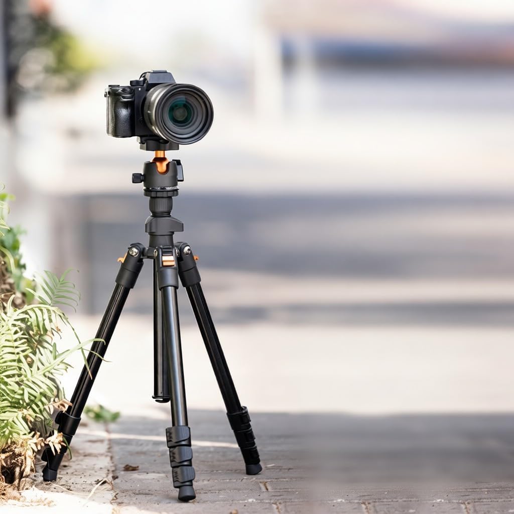 Portable Aluminum Alloy Travel Tripod with 360 Rotatable Reversible Center Column 8kg Load Capacity Carrying Bag for Cameras Projectors and Telescopes