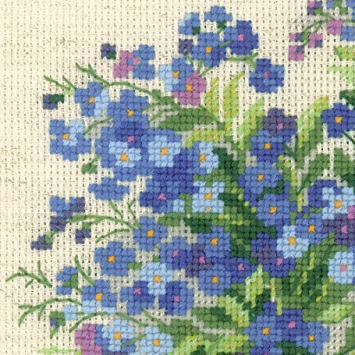Image of RIOLIS - Forget Me Nots 1496, Floral Cross Stitch Kits 7,87 inch x7,87, Cross Stitch Kits for Beginners & Advanced, Crossstitching Kits Adult, Counted Stitching Kits, Flowers Embroidery Kit