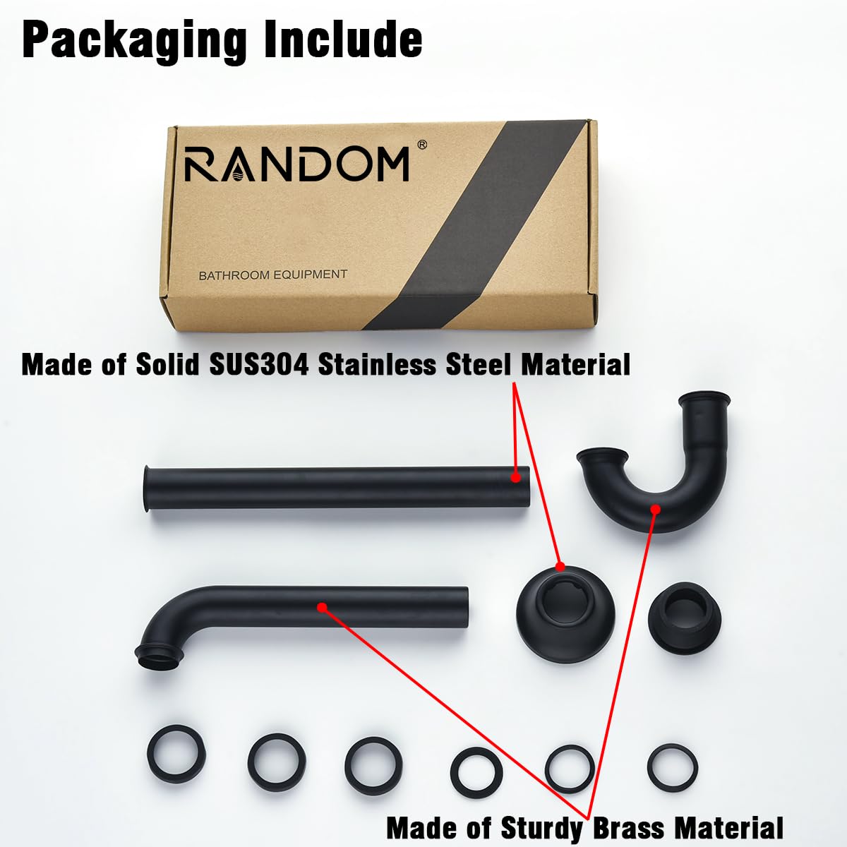 RANDOM RD83555MB-L - Trampa para fregadero de baño de latón en forma de U de 1-1/4 pulgadas con tubo de extensión de junta deslizante, botella de drenaje de residuos de altura ajustable, kit de trampa