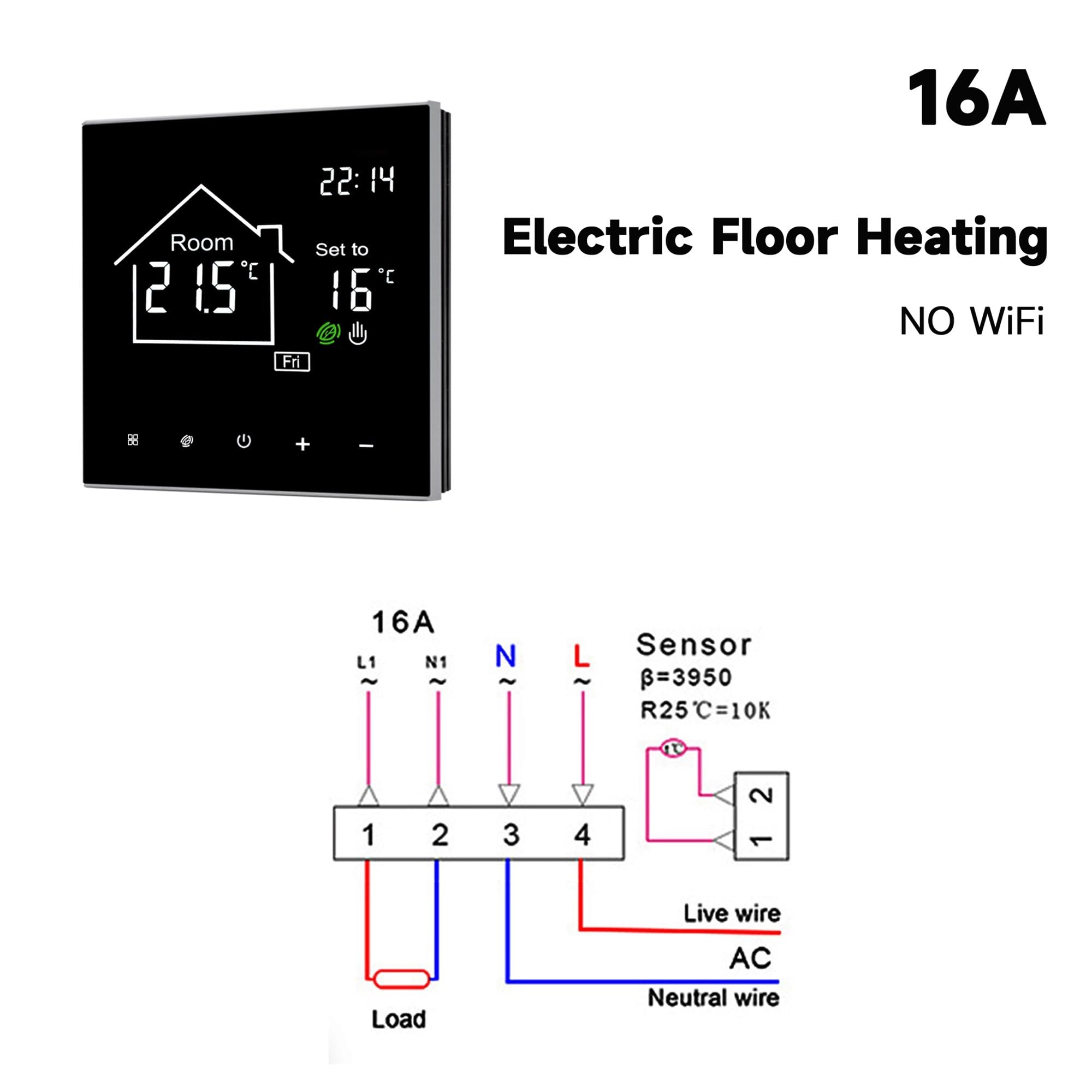 Termostat cyfrowy, Inteligentny termostat Tuya, ekran dotykowy wyświetlacza LCD do elektrycznego ogrzewania podłogowego pilot wody/kocioł gazowy(NO WiFi 16A Heating)