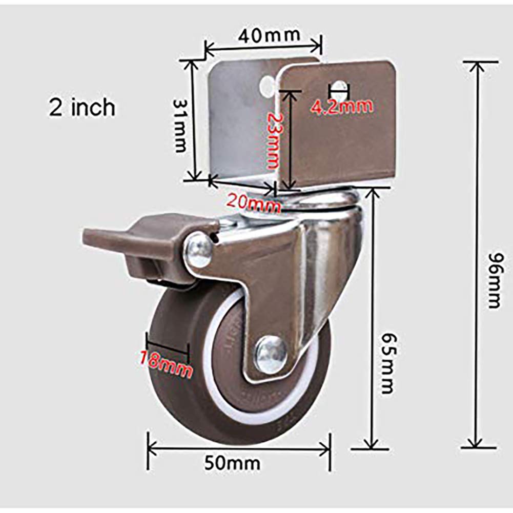 4er-Set – Universal-Drehmöbel mit Rollen und U-Halterung, 5,1 cm, 50 mm, 180 kg, geräuschloses Gummi-Kinderbett mit Bremse, leises Rollen für Babybett, Babybett, 16 mm, 18 mm, 20 mm, 25 mm