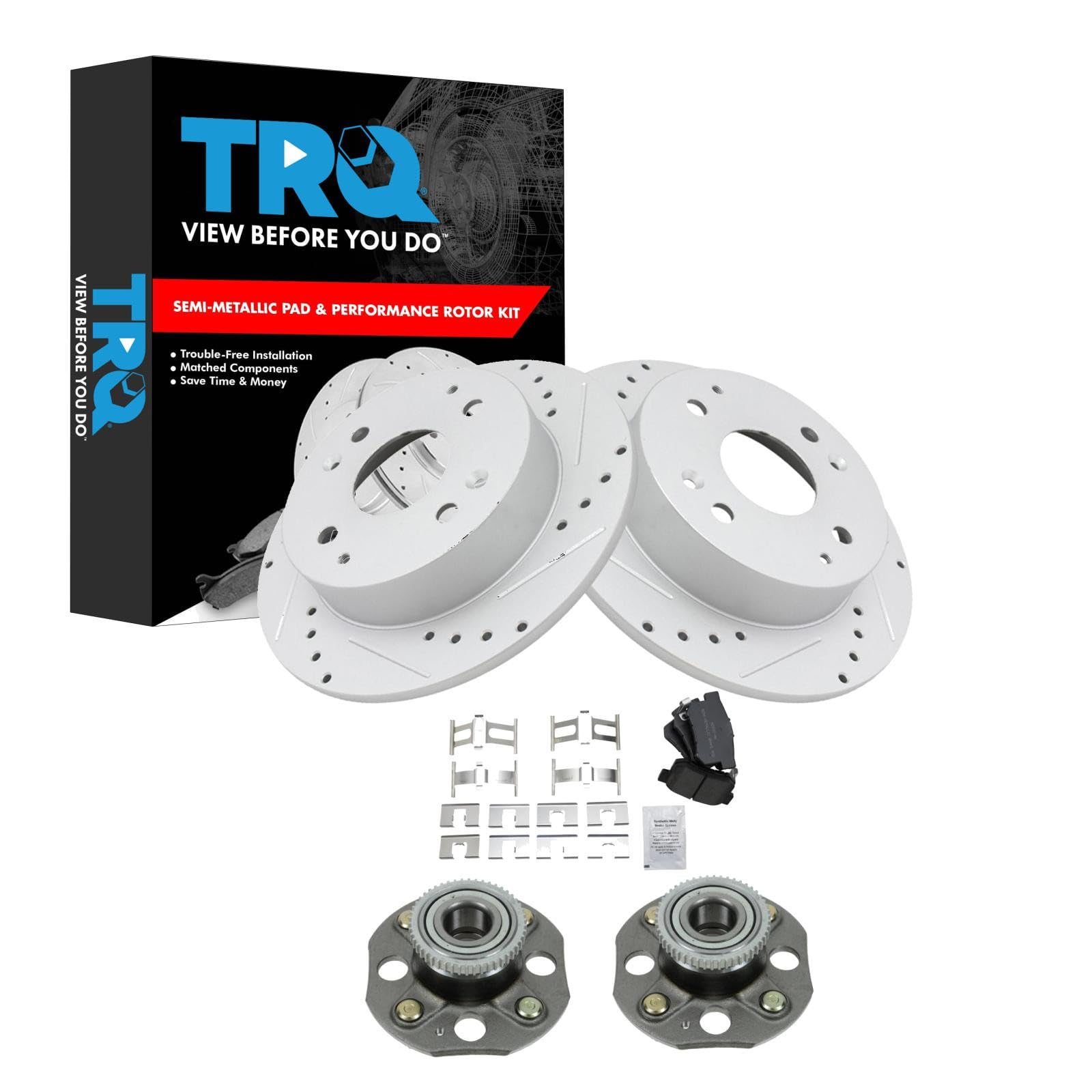 TRQ Performance Rear Brake Pad and Rotor Set Semi Metallic Coated Rotors Compatible with 1998-2002 Honda Accord