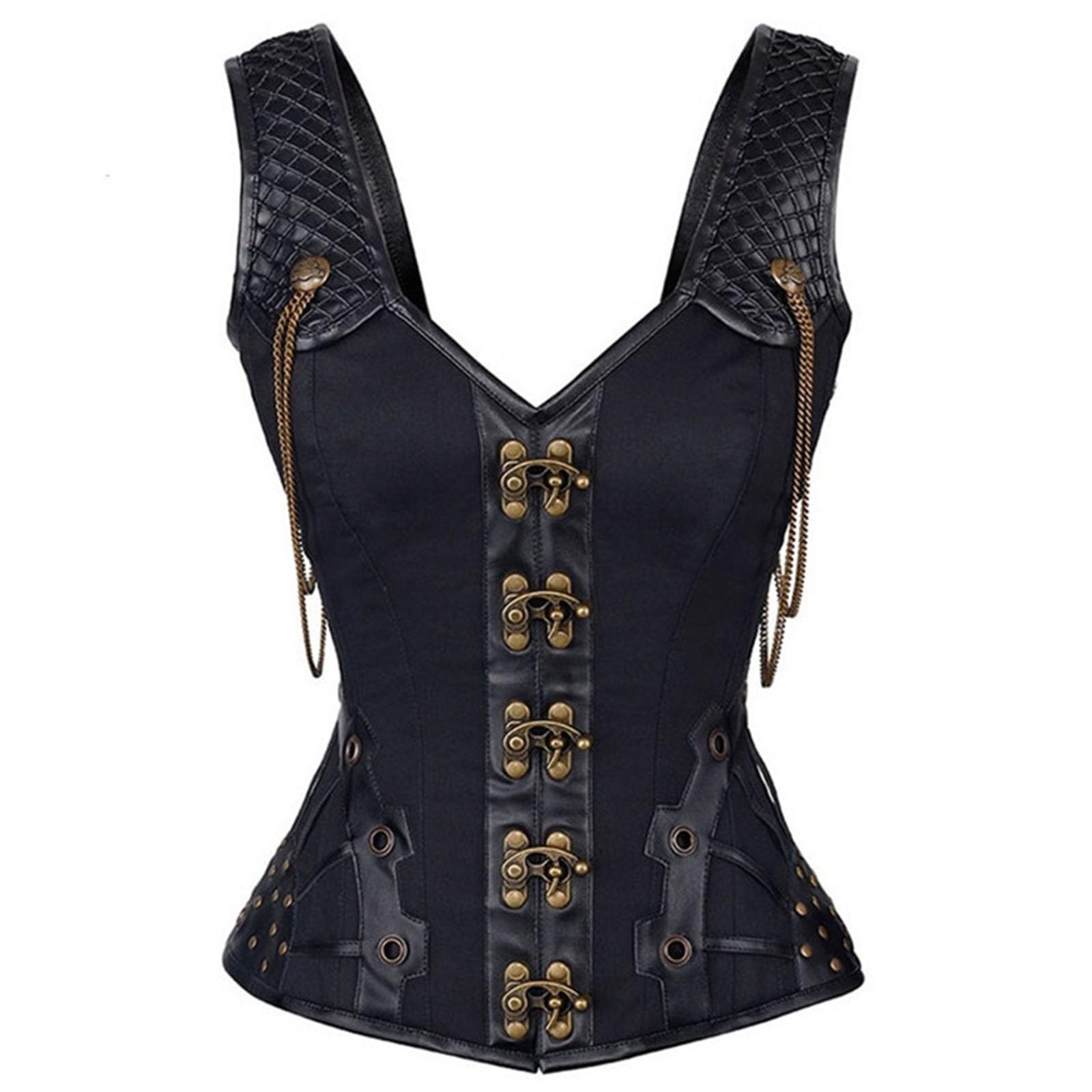 Generisch Corsetto gotico da donna con fibbie in metallo, design con fibbie in metallo, vestibilità aderente, ideale per Halloween e feste