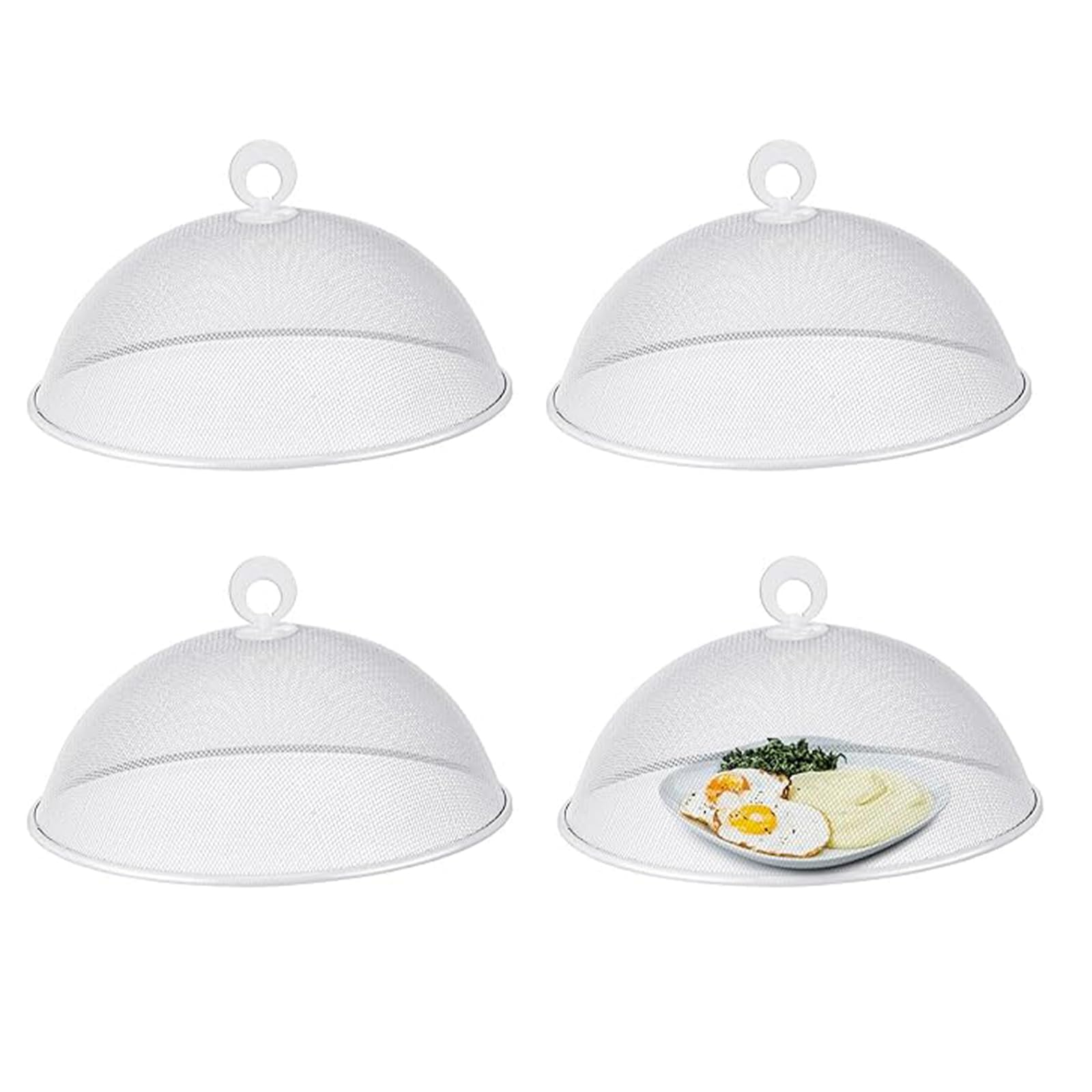 4 Pezzi Copertura in Rete per Alimenti, Coperture per Alimenti in Rete Metallica, Coperchio per Alimenti a Mosca, Riutilizzabile, per Barbecue Picnic (Bianco, 24cm)