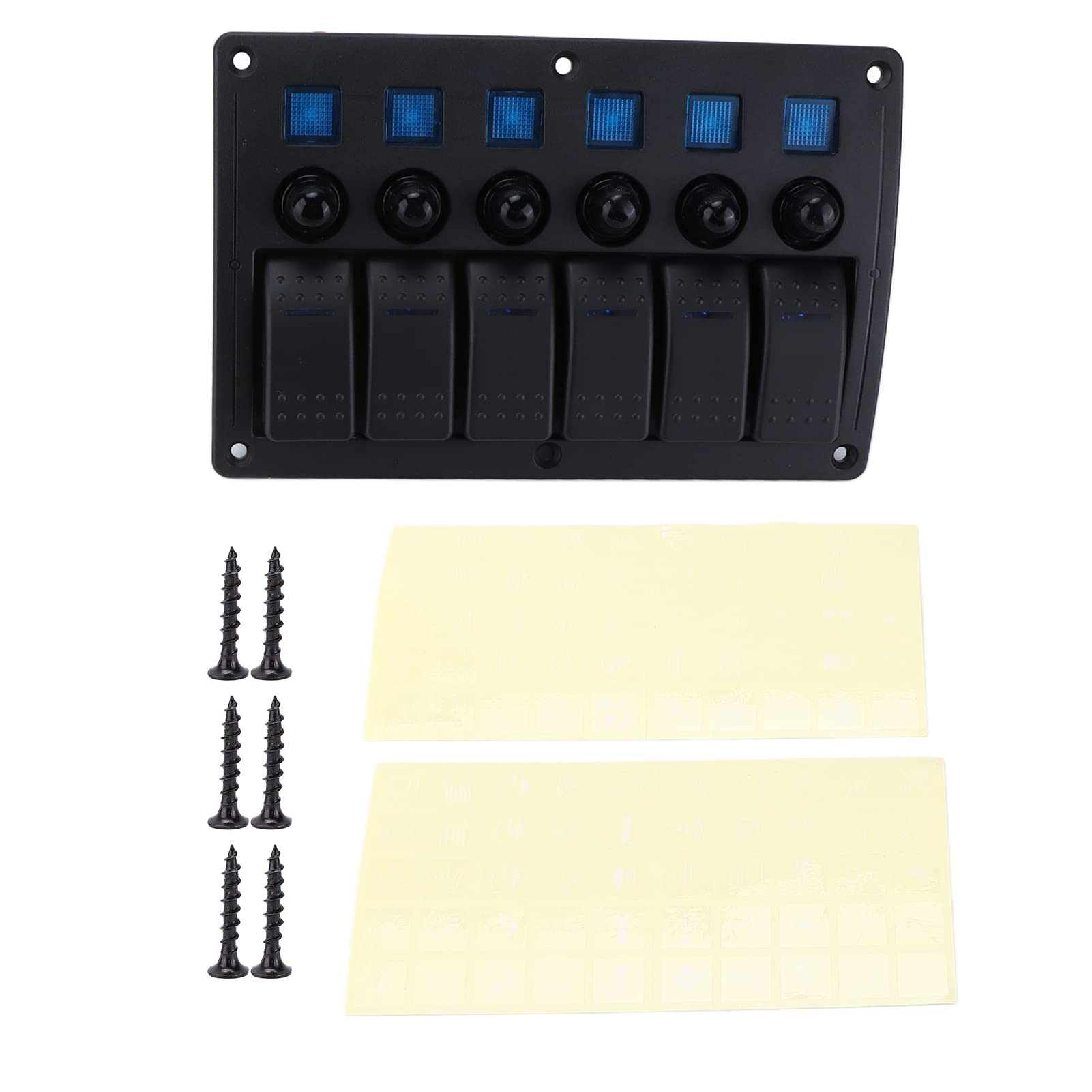 FILFEEL Pannello Interruttori a Bilanciere a 6 Gang con Porte di Ricarica USB, Indicatore LED Blu 12V-24V, IP65 per Barche, SUV, Trattori, Yacht e Veicoli