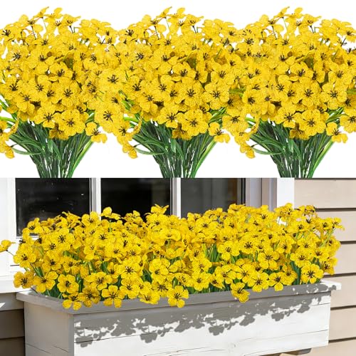 Besteek 24 Pcs Artificial Flowers for Outdoors Decoration Yellow