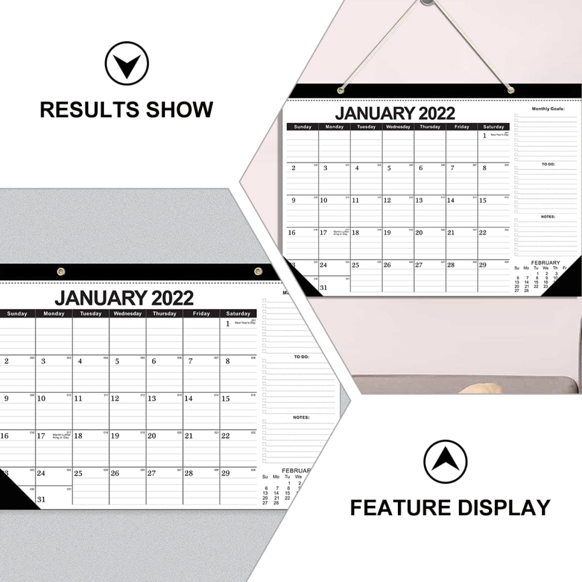 Tofficu 2pezzi Calendario Da Parete Con Design Creativo Calendario Appeso Per Ufficio e Casa Di Qualità Con Design Doppia Faccia Pianificatore Mensile Per Note Importanti Facile Da