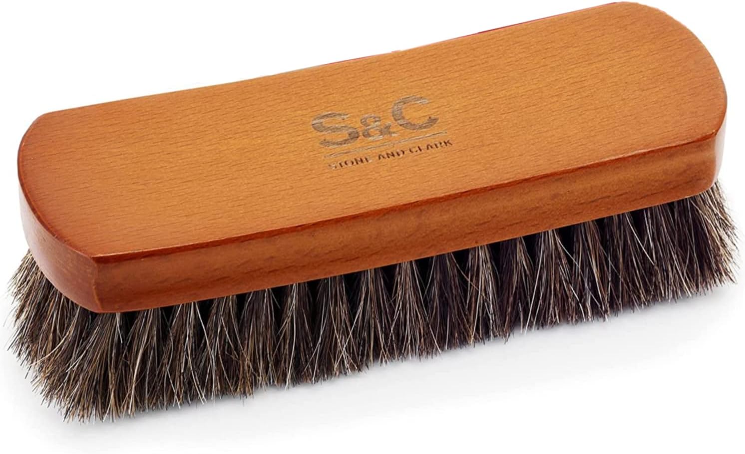 Stone and Clark Premium Brown Horsehair Brush - Horse Hair Shoe Brush for Cleaning, Polishing & Buffing Leather Shoes,- Boot Brush with Soft Bristles, Comfy Grip - Made of Beech Wood & Horse Hair