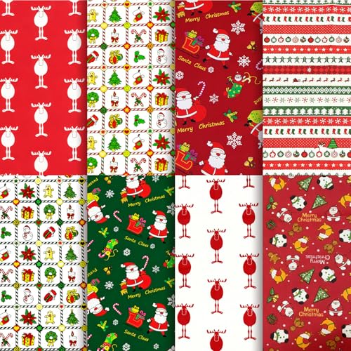 Aucuu 8 PCS Christmas Fat Quarters Fabric Bundles 40x50cm Christmas Fabric Bundles Quilting Cotton Bundle Quilting Craft FA-BRIC Christmas F abric for DIY Crafts Sewing Patchwork Home Decor
