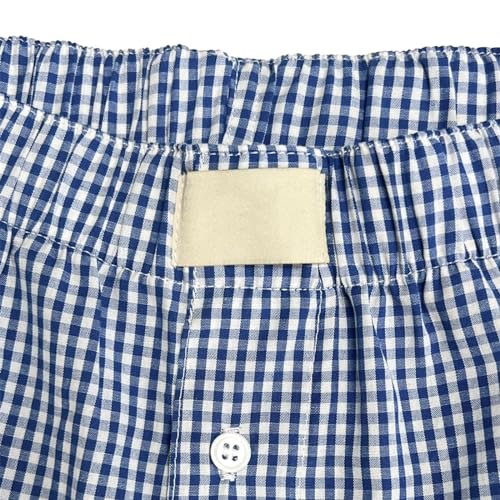 Image of Women Pajamas Shorts Micro Boxer Shorts Y2K Cute Gingham Sleep Lounge Shorts Checkered Plaid Button Pj Mini Shorts