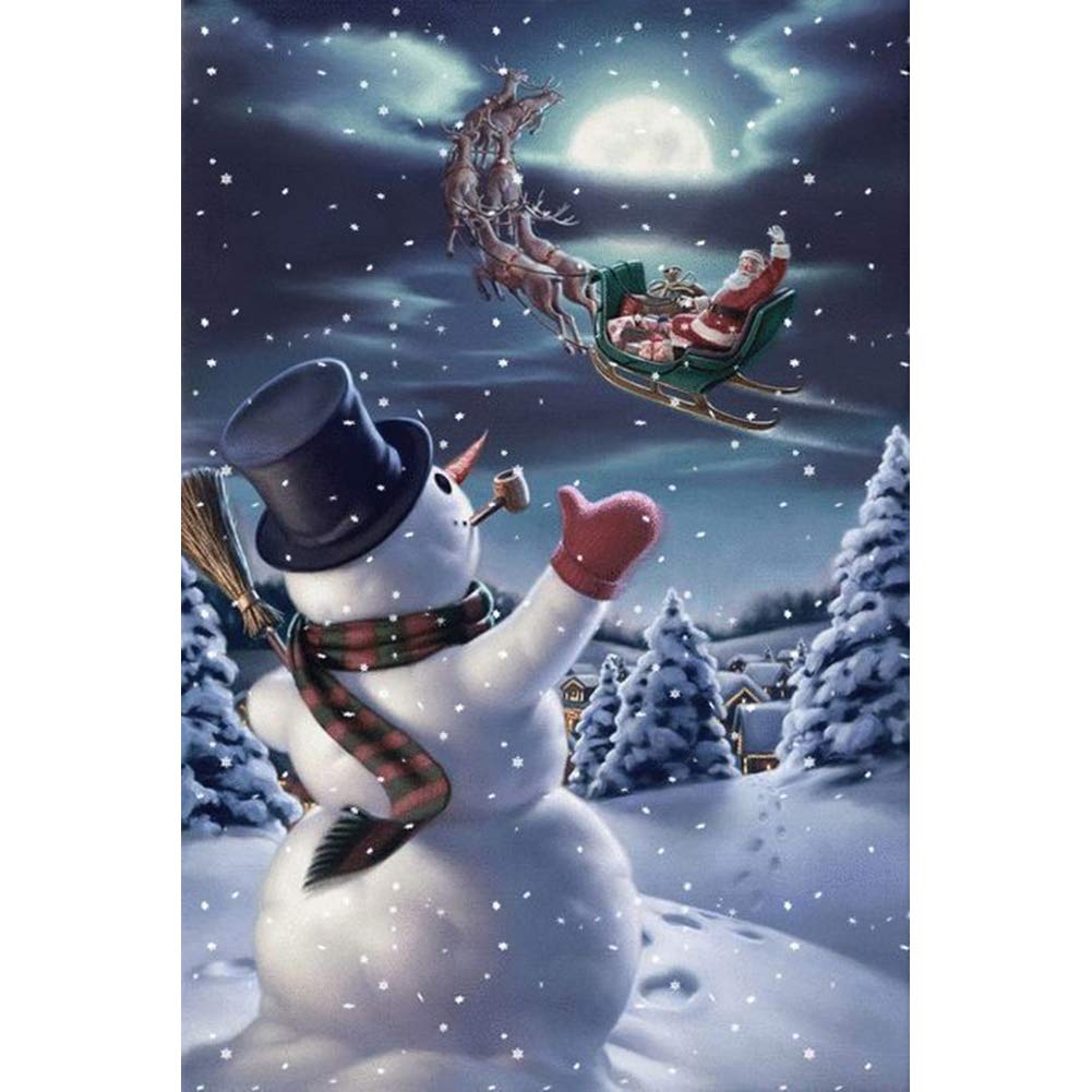 Wowdecor Snowman 5D Diamond Painting Kits, Christmas Santa Claus Moon Full Drill Diy Diamond Art Cross Stitch Paint By Numbers