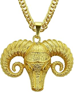Goat Necklace for Men, Gold Goat Charm Necklace Nordic Viking Goat Head Pendant Necklace Celtic Goat Horns Necklace Men’s Punk Goat Sheep Animal Necklace Jewelry Gift Father's Day Accessories