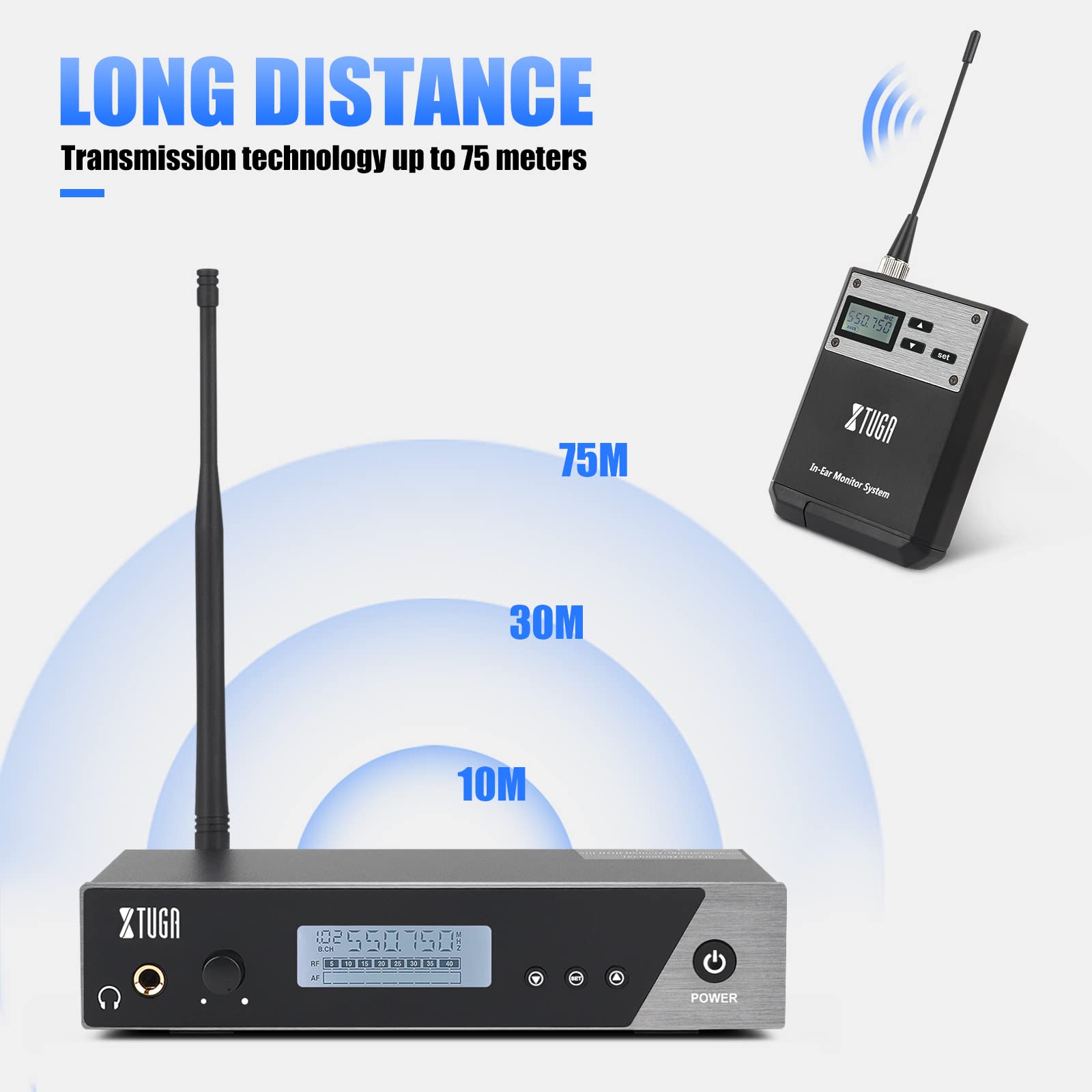 XTUGA Kabelloses In-Ear-Monitorsystem, Mono-Überwachung mit In-Ear-Kopfhörern für Bühne, Studio und Kirche, IEM-System (IEM110-4)