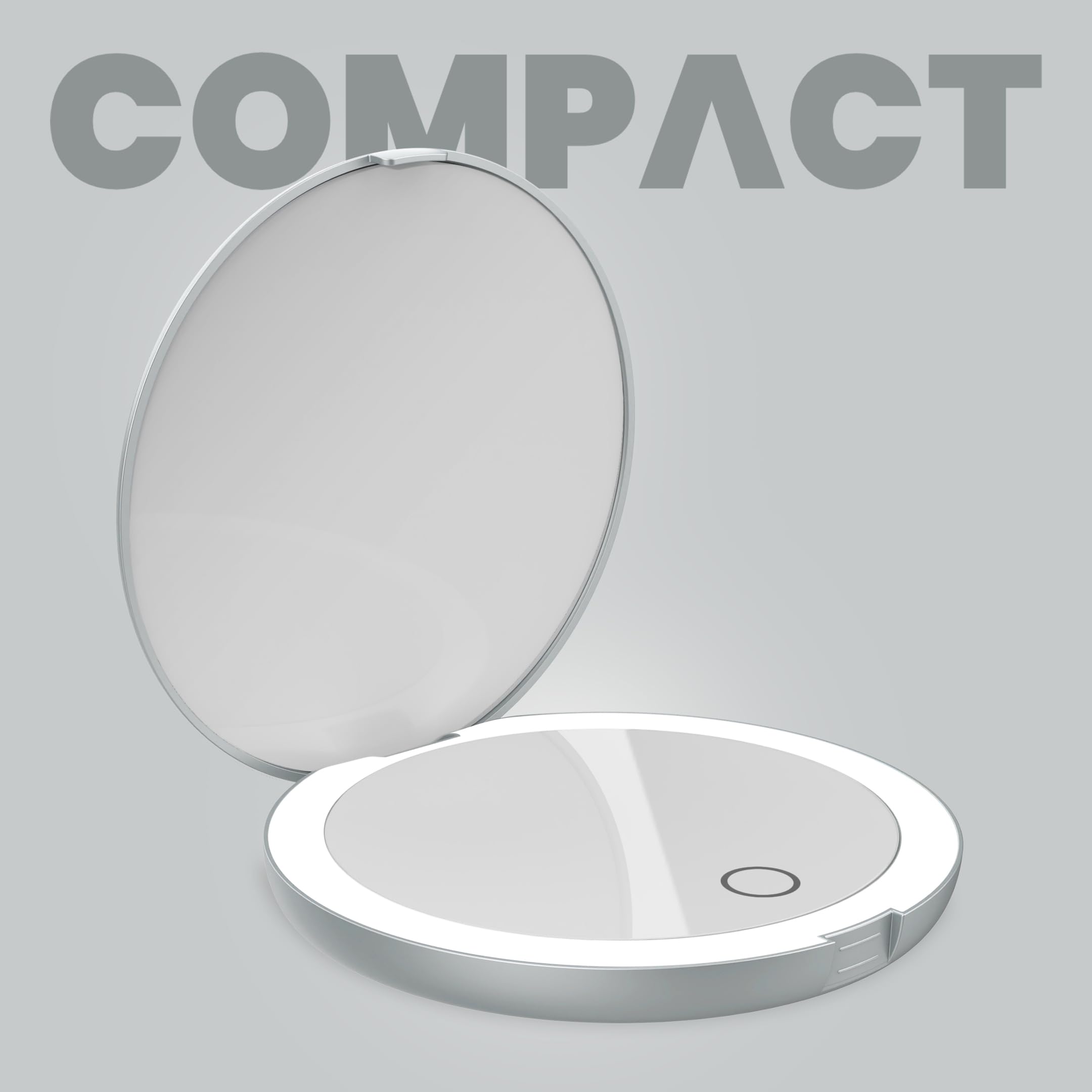LUNA London Specchio da viaggio compatto, specchio da viaggio con luce | specchio cosmetico illuminato a LED con 3 modalità di illuminazione, ingrandimento 7x, pieghevole, portatile e ricaricabile