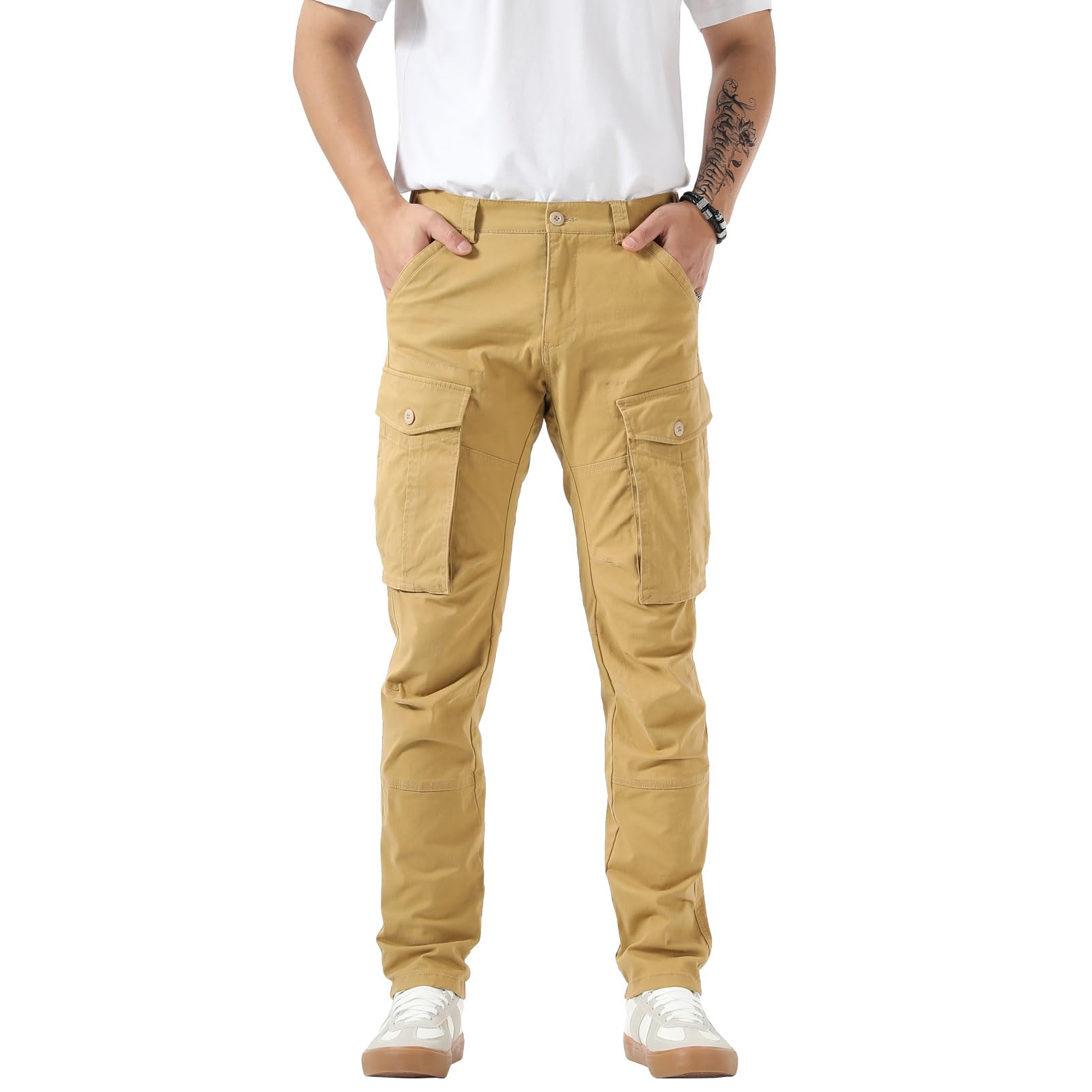 Plaid&Plain Men's Cargo Pants Slim Fit with Articulated Knees