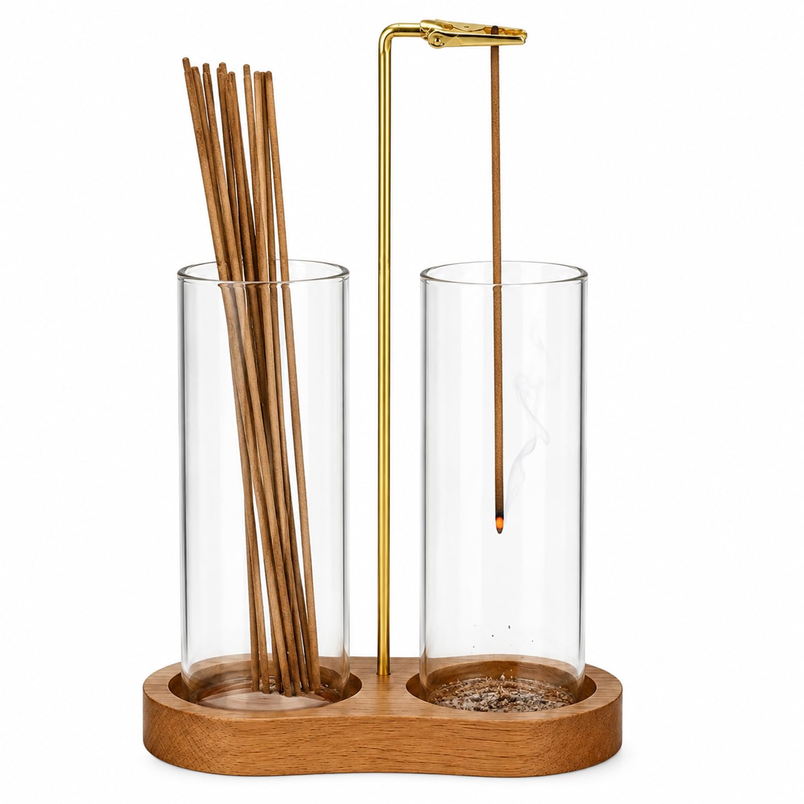 Upside Down Incense Holder for Sticks, Wooden Incense Holder with Removable Glass Ash Catcher, Anti-ash Incense Stick Burner Holder Yoga, Spa, Tea, Meditation, Zen, Room Decor