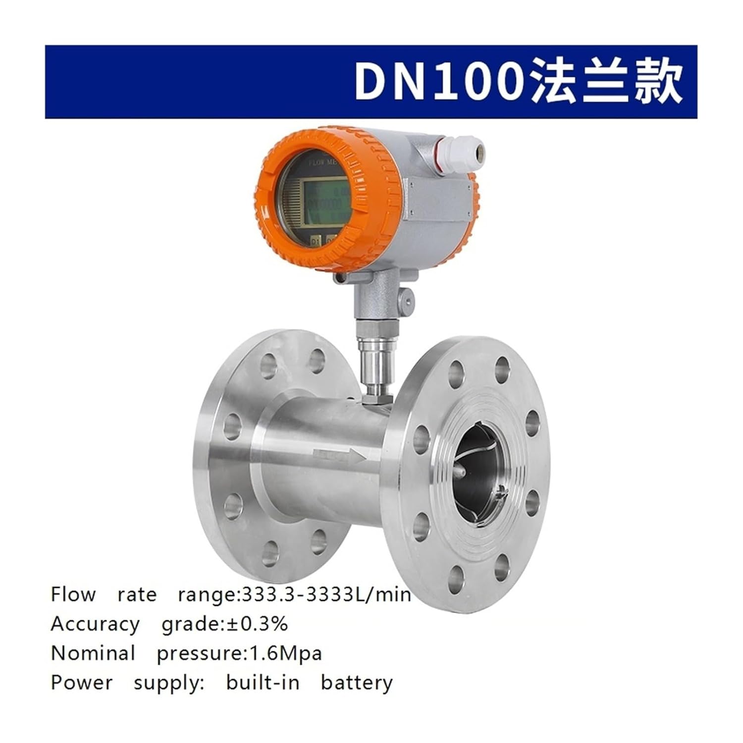 Flow Meter Liquid Stainless Steel Sensor Electronic Digital Display(DN100 Flange)