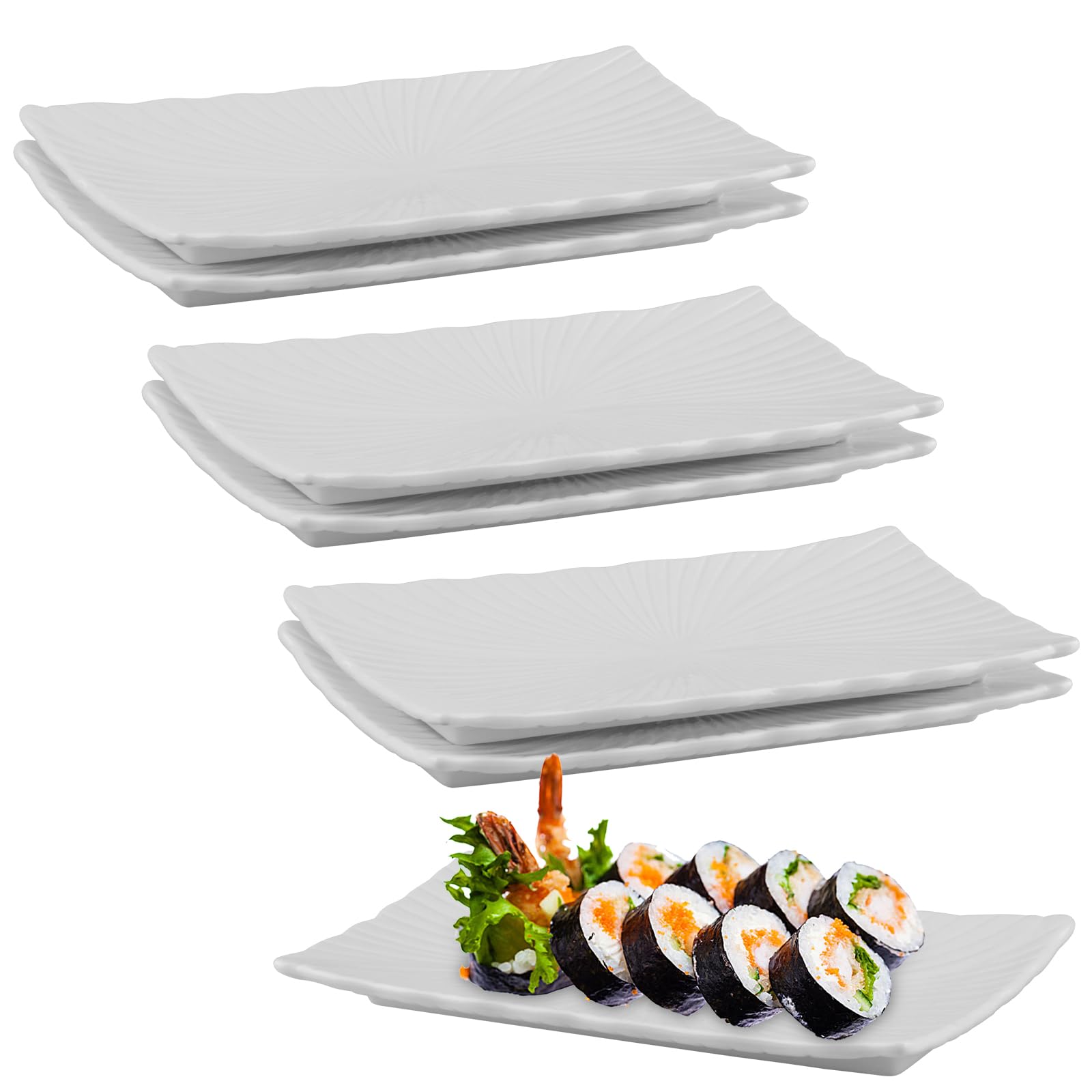 Juego de 6 Platos Rectangulares Ceramica Fuentes Rectangulares Bandejas Blancas 20x9x1,4cm Bandeja Decorativa de Rectangulares para Filete, Bocadillo, Postre, Ensalada