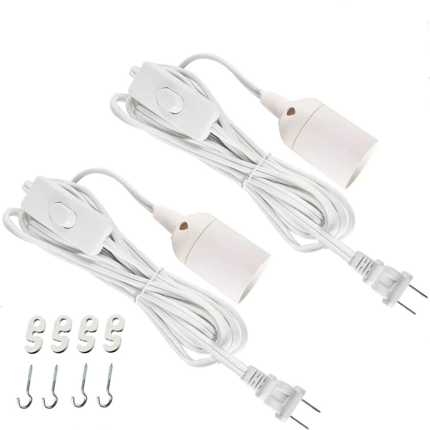 Simple Deluxe 20 Feet Extension Hanging Lantern Pendant Light Lamp Cord Cable E26 Socket (no Bulb Included) On/Off Switch, 2 Pack, White
