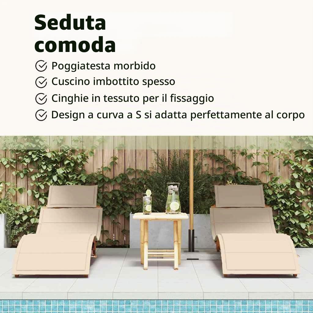 vidaXL Lettino prendisole 2 pz Legno di Acacia Massello Beige | Cuscini in poliestere per un relax totale, Costruzione in legno forte e stilosa,