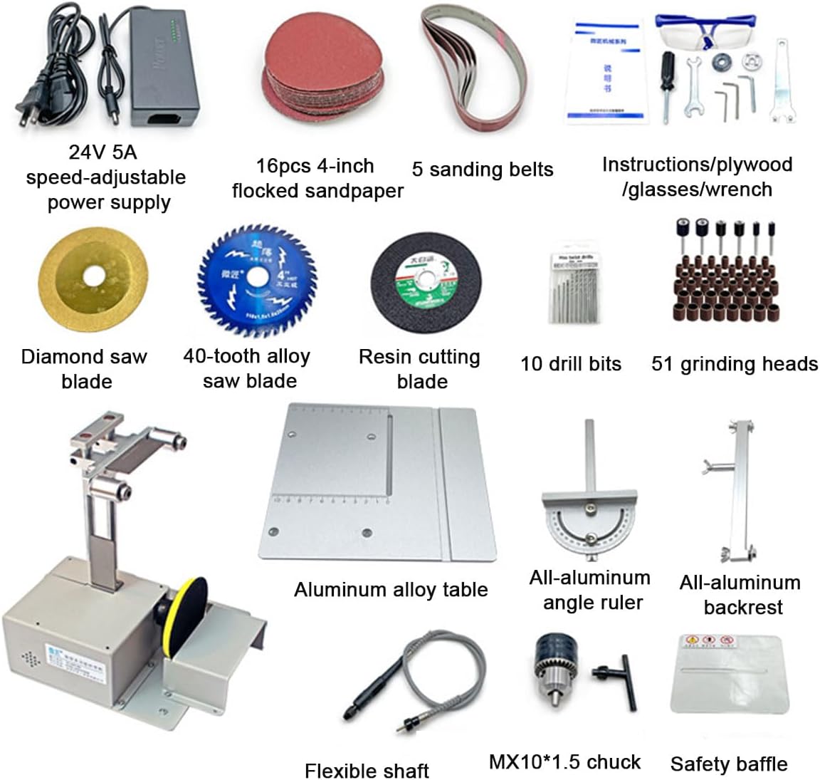 360W Multi-function Belt Sander, Mini Table Saw Cutting Machine, 7-Speed Adjustable Polishing Sanding Knife Sharpener, for Wood Plastic Acrylic, DIY Handmade