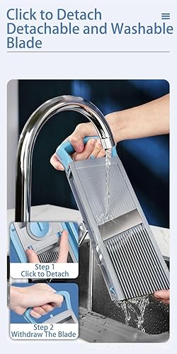 Miniatura 6 de Cortador de mandolina seguro de nueva actualización, tamaño más grande, picador de alimentos vegetales ajustable, cortador de patatas fritas, hoja