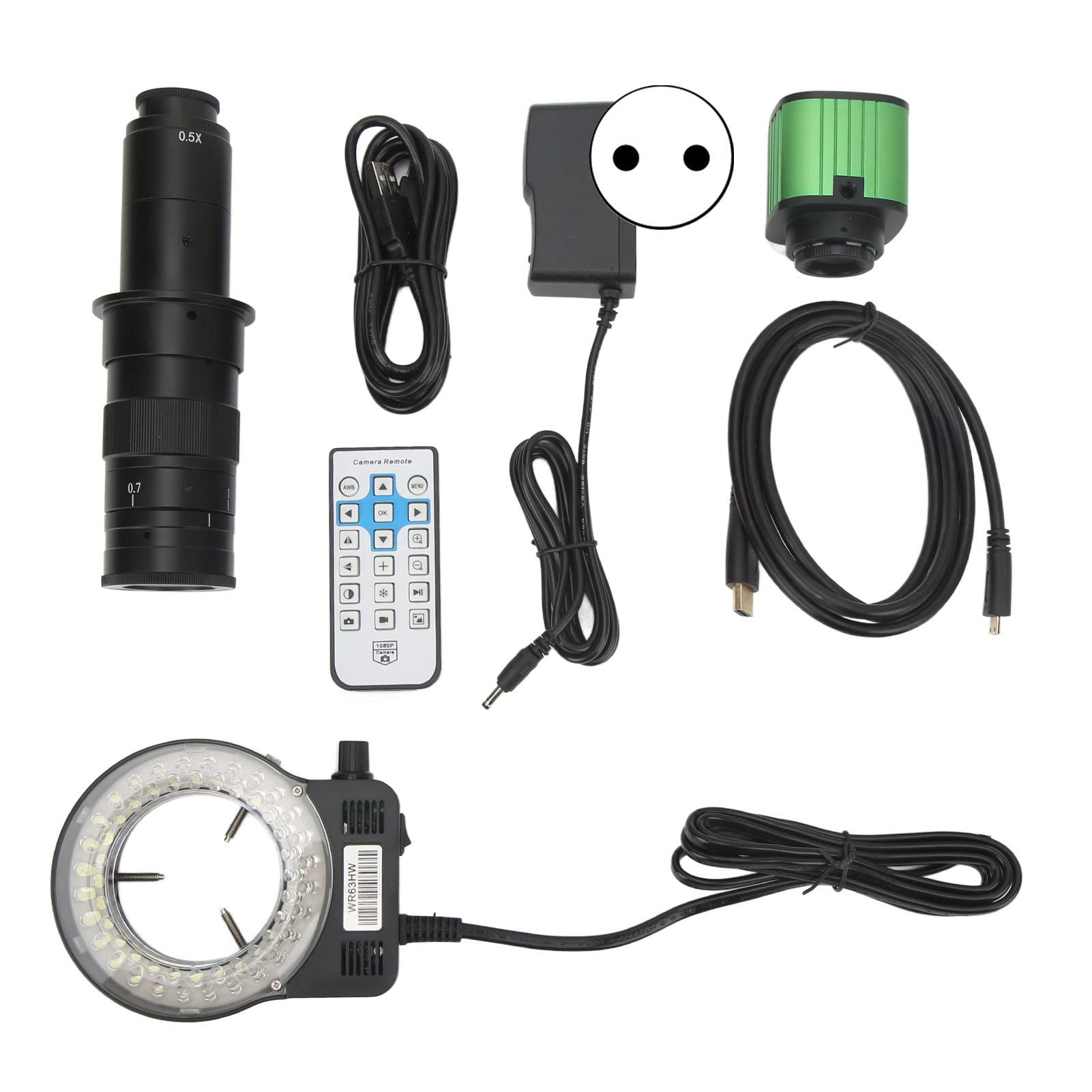 Cámara de Microscopio Industrial HD 1080P 2K USB 10X-180X LongitudCompleta Zoom C Lente de Microscopio para Reparación de Teléfonos (Enchufe de la UE)