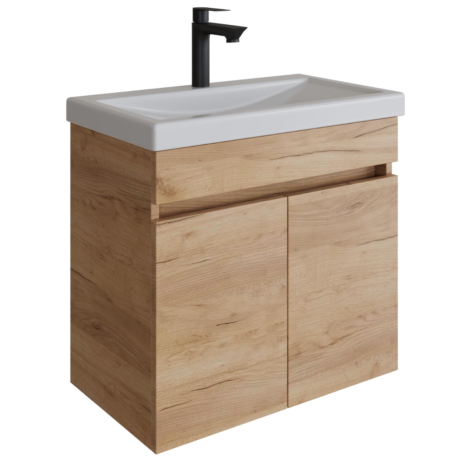 Planetmöbel Waschbecken mit Unterschrank, inkl. Keramikwaschbecken, modernes Badmöbel Set, 63 x 60 x 36,5 cm, Gold Eiche
