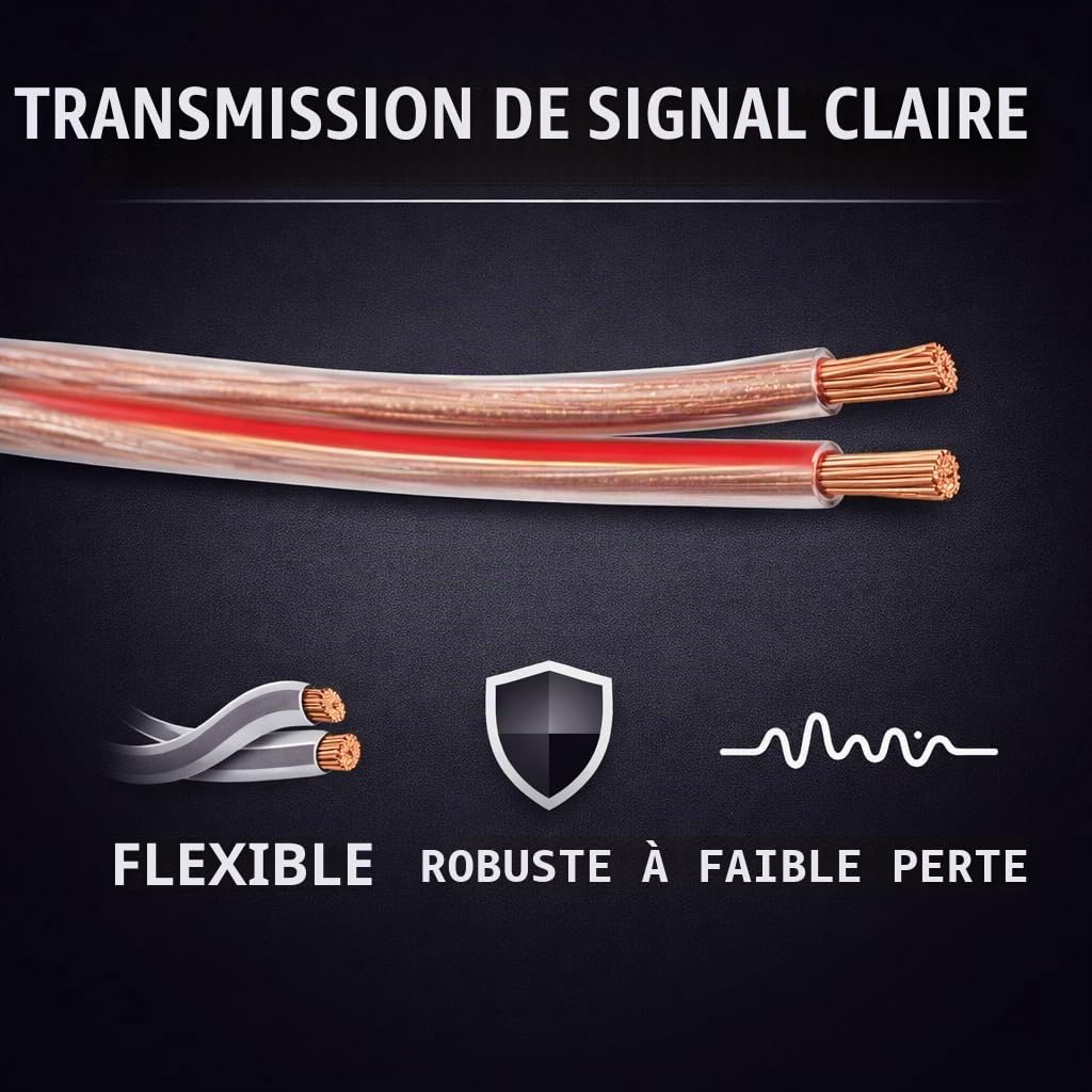 BLca 50m - 2 x 2.5mm² - Câble Audio pour Enceintes - Câble HP haut-parleur en CCA Cuivre pour HiFi et Hi-Fi Embarquée 2 5mm2