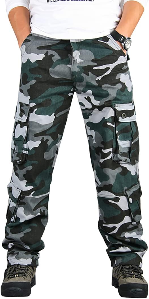 zeetoo Mens Relaxed-Fit Cargo Pants Multi Pocket Military Camo Combat Work Pants