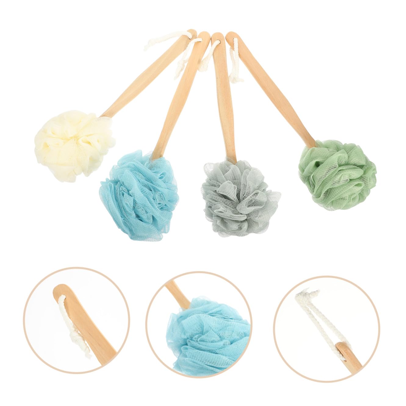 Cepillo de Ducha para Espalda 4 Piezas de Nailon y Madera