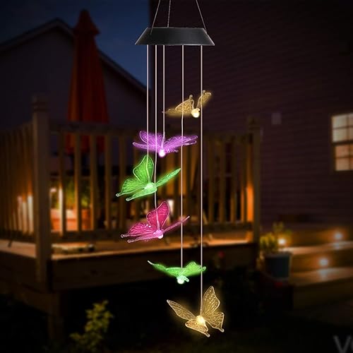 Miniatura 4 de DOUBLEZHE Campanillas de viento solares de mariposa para exteriores, día de San Valentín y regalos de cumpleaños para ella, mamá, abuela, novia,