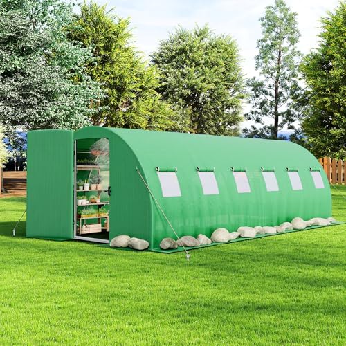 AMERLIFE 2010 FT Tunnel Greenhouse with Built-in Sprinkler System Walk-in Greenhouse for Backyard Gardening Heavy Duty Galvanized Steel Frame & Waterproof PE Cover Green