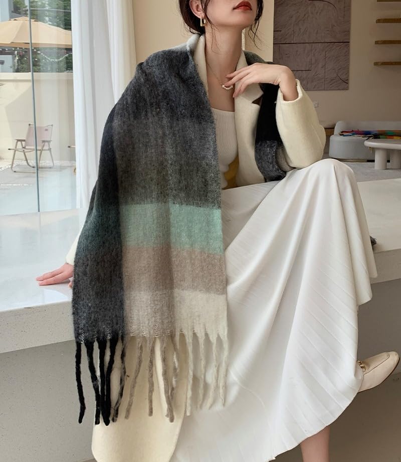 Chunky Scarf for Women Winter Plaid Thick Warm Long Shawl Wraps Cold Weather Big Christmas Fashion Blanket Scarves - Image 7