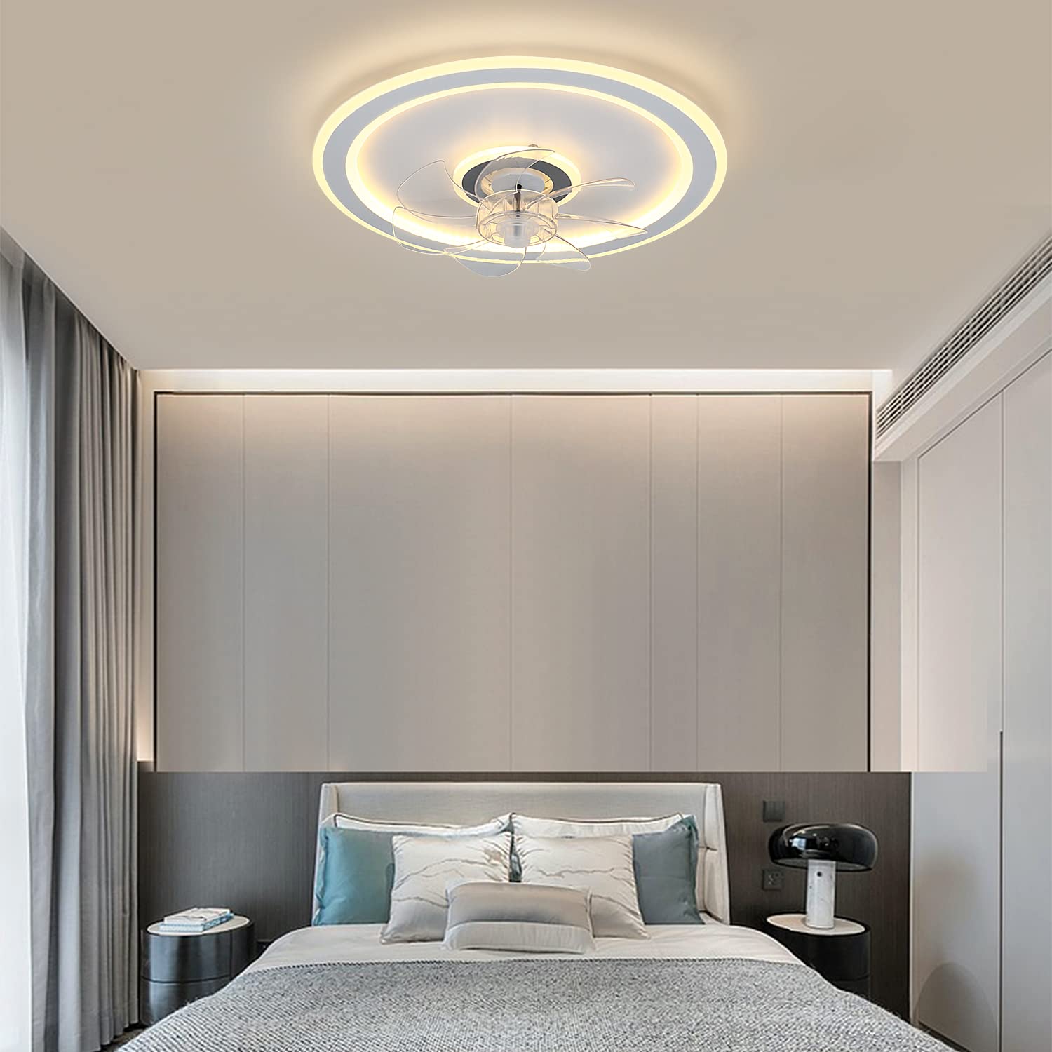 JDONG Deckenventilator mit Beleuchtung und Fernbedienung 54W LED Leise Deckenleuchte Ventilator Mit Dimmbar Timer Einstellbare Windgeschwindigkeit für Wohnzimmer Esszimmer Schlafzimmer 47CM…