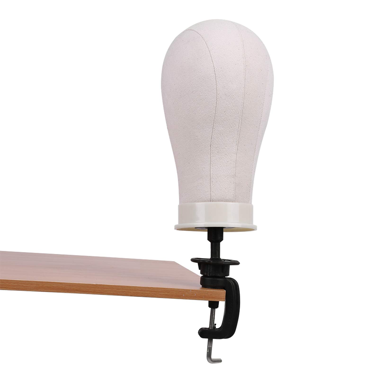 Wakects Wig Head and Stand Set, Training Heads Salon Cosmetology Hairdresser Training Head, Canvas Head Wig, Mannequin Head for Display Hats or Wigs with Table Clamp Stand (21 Inches)