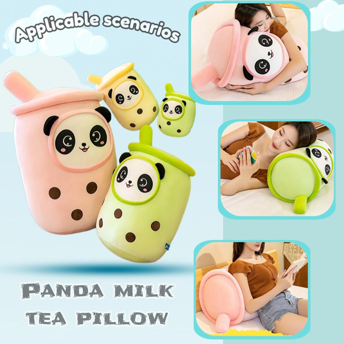 Bubble Tea przytulanka Boba, pluszowa poduszka, zabawka, miękka poduszka do przytulania, prezent dla dzieci, dziewcząt i chłopców (zielona panda, 50 cm)
