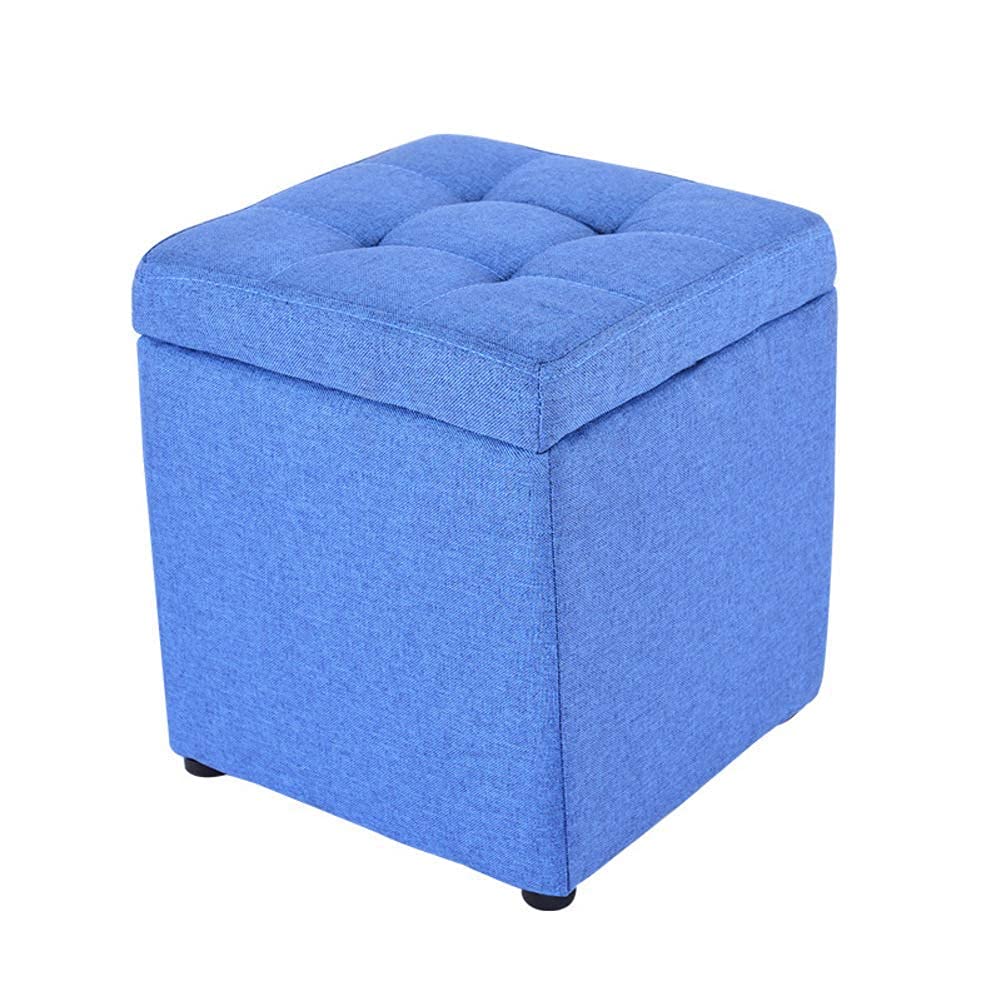 Pouf Contenitore a cubo, Sgabello Quadrato in Lino, Seduta Trapuntata, Piccolo