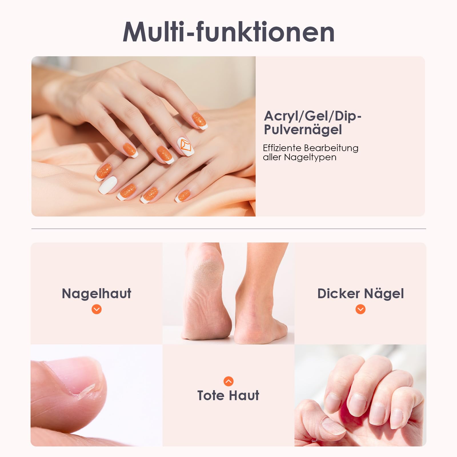 Delanie Elektrischer Nagelfräser für Gelnägel 35000 U/Min, Wiederaufladbar Nagel Fräser für Nägel mit Handstück-Halter, Nagelfräser Professionell mit LED Anzeige & Pause Funktion für Maniküre Pediküre