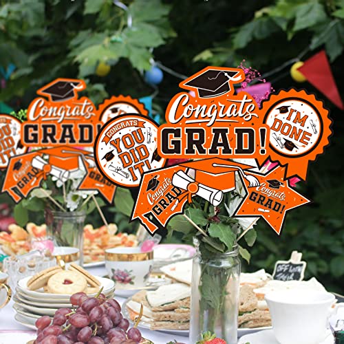 Image of 30PCS Graduation Party Decorations Congrats Grad Table Centerpiece,Graduation Table Decorations,Congratulate Graduation Centerpiece Sticks Table Toppers for Graduation Party(Orange)
