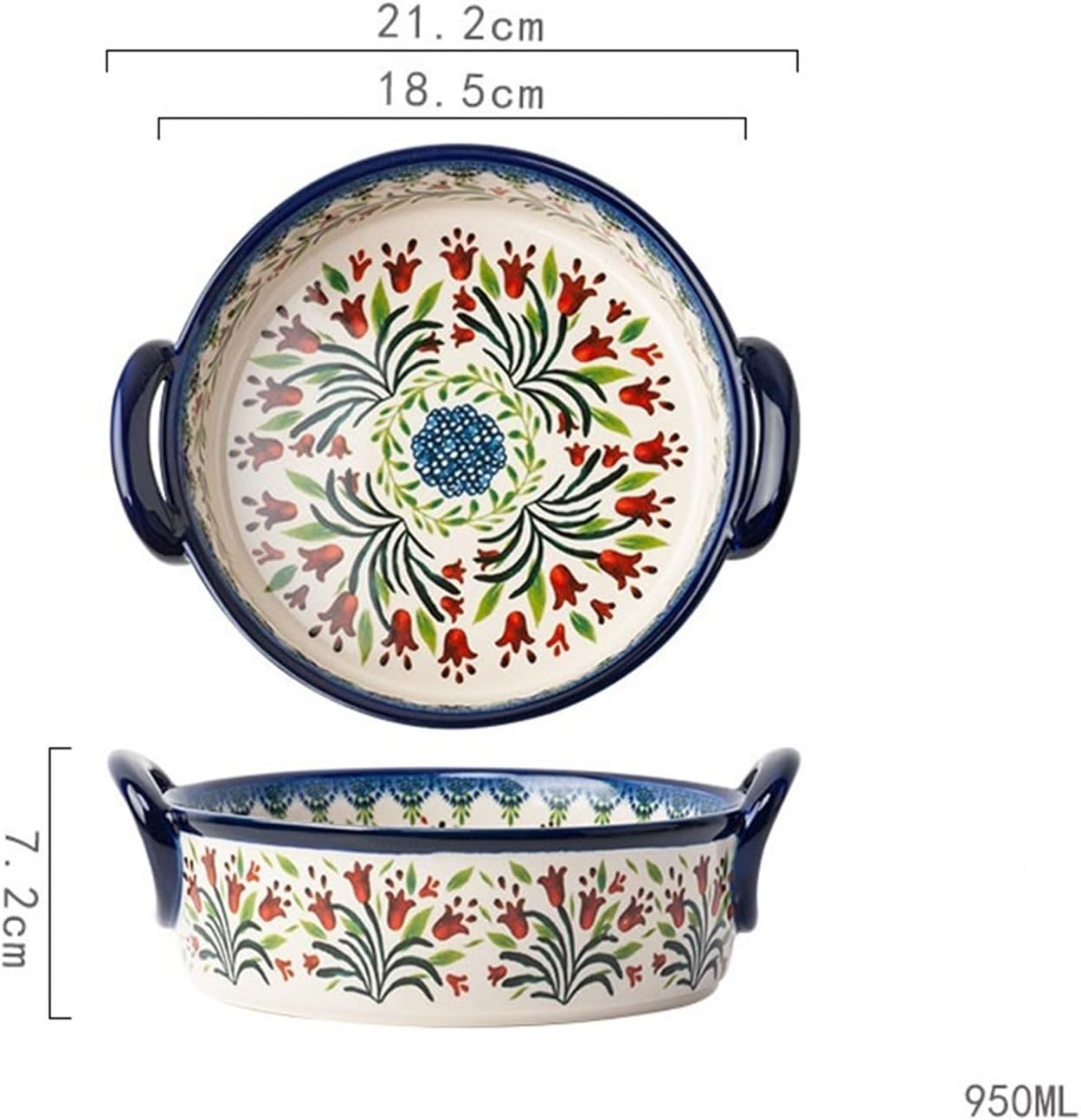 Lasagna Pans Double Ear Baking Bowl Baking Dish Household Ceramic Retro Tableware Handle Bowl Salad Bowl Deep Dish Lasagne Dish,18.5cm