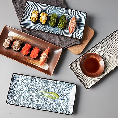 Platos de Cena, Plato de Cena de 9.8 Pulgadas, Plato de cerámica para Sushi, Platos de Cena de Pescado, vajilla Rectangular para el hogar，B