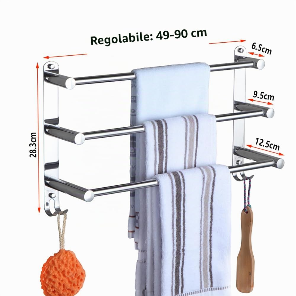 Portasciugamani Muro HONPHIER® Portasciugamani da Parete Porta Salviette Da Bagno Porta Salviette Acciaio Inossidabile Cromato Retrattile 49-90CM Portasciugamani Cromo